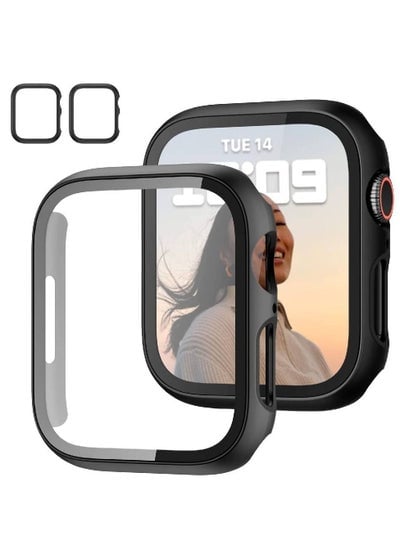 2 Pack Case with Tempered Glass Screen Protector for Smart Watch Series 8 Series 7 41mm, Protective Cover HD Ultra-Thin Cover for iWatch 8 7 41mm Accessories,Black