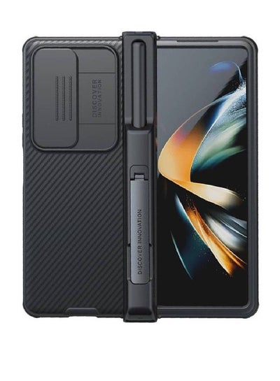 Samsung Galaxy Z Fold 4 5G CamShield Case Built-In Kickstand Case With S Pen Holder And Camera Cover Anti-Scratch Foldable Case Black
