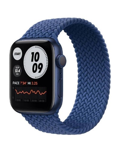 Braided Solo Loop Watch Band Compatible for Apple Watch Series 1/2/3/4/5/6/7/SE with 44mm 42mm Elastic Nylon Straps (Olympic Blue -