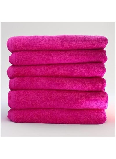 6 Pieces Hand Towel Set - 100% Cotton Premium Quality - Highly Absorbent - Dark Pink - Made In Pakistan