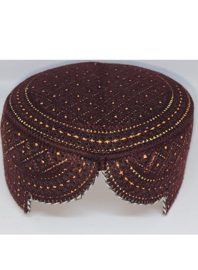 Traditional Sindhi Cap Topi Culture Handmade Woven Adjustable Embroidery (Drak Broun with Gold)