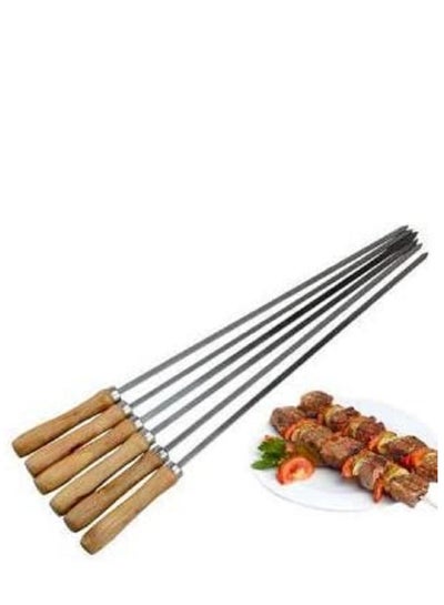 12 Pieces Stainless Steel Barbecue Skewers with Wooden Handles
