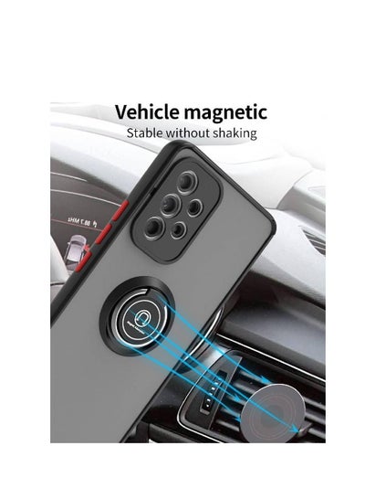 Metal Ring Holder Grip Kickstand Car Magnetic Mount Shockproof Matte Hard Back Bumper Case for Samsung Galaxy A73 Black