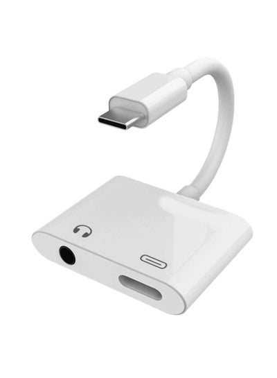 USB-CHeadphone Adapter, 2-In-1 USB Type-C to 3.5mm Headphone Audio Output and 18W Power Delivery Charging for USB Type-C Connector Enabled Devices, AUXCharge-C White