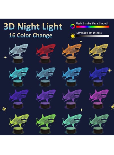 Multicolour Shark Night Light for Kids Ocean Animals 3D Bedside Lamp 16 Colors Changing with Remote Xmas Halloween Birthday Gift for Toddlers Boys Child