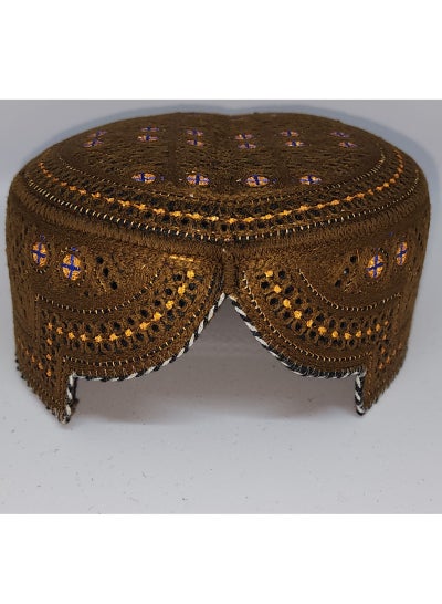 Traditional Sindhi Cap Topi is known as The Sindhi Kufi Handmade Woven Embroidery Use By Sindhis in Pakistan Essential Part Of Saraiki And Balochi Culture in Mehndi with Blue & Gold