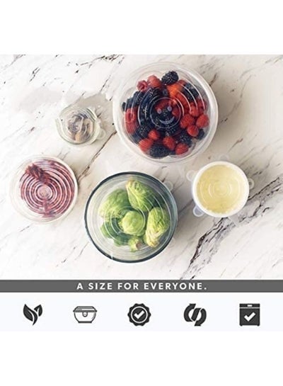 6 Pieces Reusable Food Storage Covers for Bowls and Containers of All Shapes and Sizes - Easy to Clean and Use, Dishwasher Safe - Elastic Kitchen Food Guards