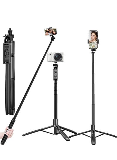 Long Selfie Stick,Reinforced Tripod Stand Upto 61 inch/156cm,Multi-function Bluetooth Selfie Stick with 1/4 Screw Compatible with Mobile Phone Camera for YouTube Photo Live Stream