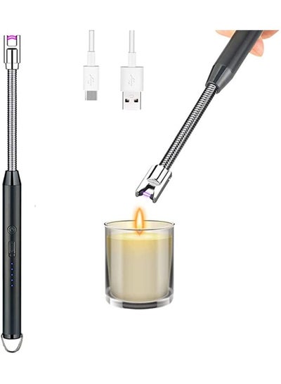 Candle Lighter Black Arc Lighter No Gas Refill Needed Rechargeable Electric Lighter With Charging Indications Lighter for Barbeque, Cake, Candles, Gas, Stove, Camping