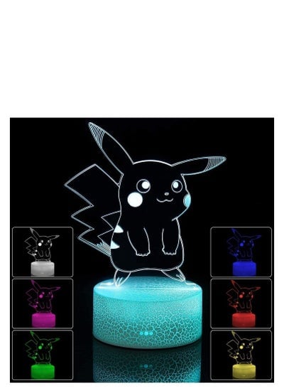 3D PikachuLED Night Light bedside table lamp, dimmable eye caring desk lamp 7 Colors Gradual Changing Touch Switch USB Table Lamp
