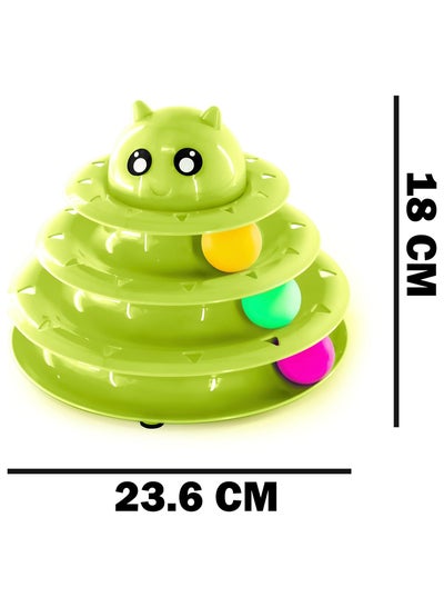 Three Tier Turntable Interactive Pet Toy With 3 Rolling Balls  - Green