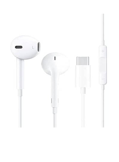 USB C Type Wired Earphone Built in Microphone and Volume Control White