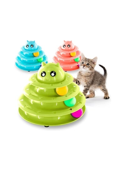 Three Tier Turntable Interactive Pet Toy With 3 Rolling Balls  - Green