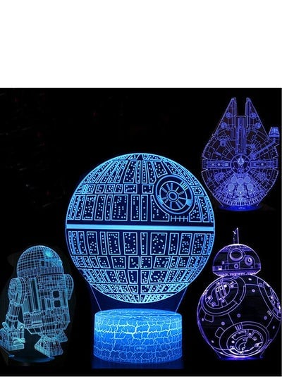 Multicolour 3D Night Lights 3D LED 3D Star Wars Lamp Illusion Lamp 16 Colors Change Decor Lamp with Remote Control for Kids Gifts for Children Star Wars 4 Pattern Boards