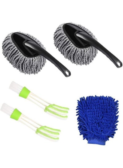 Car Cleaning Brush Kit Includes 2 Pieces Microfiber Car Brushes and 2 Vent Brushes and 1 Wash Glove