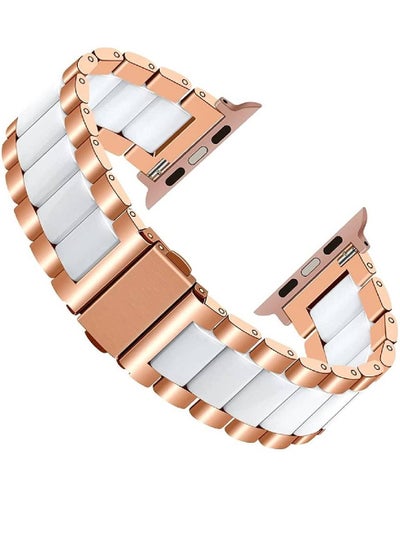 Replacement Stainless Steel Strap For Apple Watch Series 8/7/6/5/4/3/2/1 SE 45mm 44mm 42mm 49mm Rose Gold/White