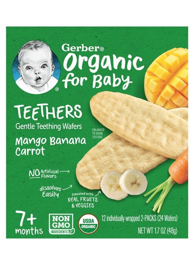 Gerber, Organic Baby, Teething Gentle Wafers, 7 Months+, Mango Carrot Banana, 12 Individually Wrapped Bags, 2 Wafers Each
