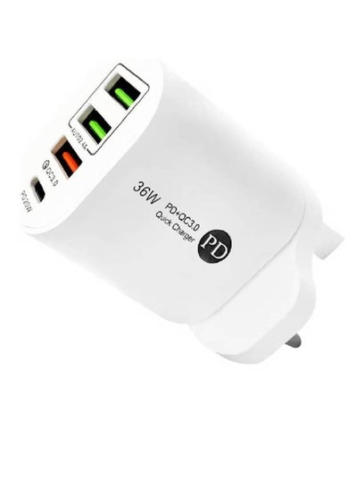 USB C 36W PD Wall Charger, 3.0 Quick Charging Multi-Port Power Adapter Compatible with iPhon 14 Pro/14 Pro Max/13 mini/12/11, New iPd 9, iPd mini 6, Galaxy S20 - White (36W)