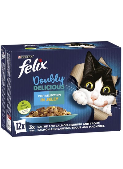 Felix Doubly Delicious Fish Selection In Jelly Wet Cat Food Box Pack Of 12 White 85grams