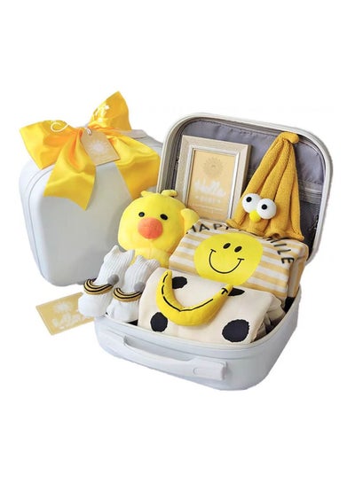 Baby Giftset for Newborn with Rompers and Duck Dolls in cute White suitcase in Smiley theme for Girls and Boys