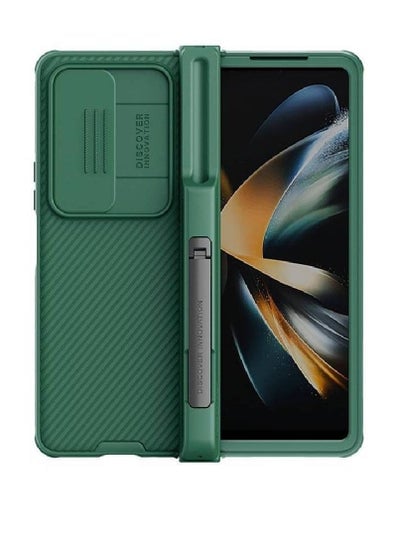 Samsung Galaxy Z Fold 4 5G CamShield Case Built-In Kickstand Case With S Pen Holder And Camera Cover Anti-Scratch Foldable Case Green