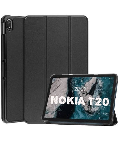 Trifold Slim Stand Cover Hard Shell Folio Lightweight Case Smart Cover for Nokia T20 Tablet Case Black