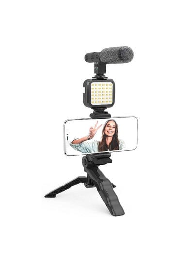 smartphone Vlogging Kit for Starter Video Recording, the set with Fill Light + Microphone + Tripod + Phone Clip