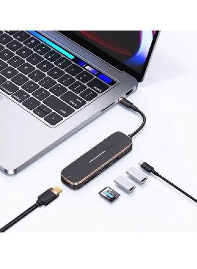 6in1 Multifunctional Type-C HUB with 2 USB+Type-C+Micro S-D+S-D + HD-MI Ports (Black)