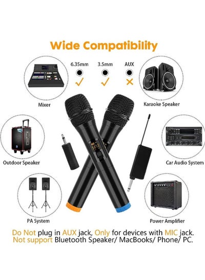 Wireless Microphone, UHF Dual Portable Handheld Dynamic Karaoke Mic with Rechargeable Receiver, Cordless Karaoke System for PA System, Speaker, Amplifier, Family Party, Singing, Meeting