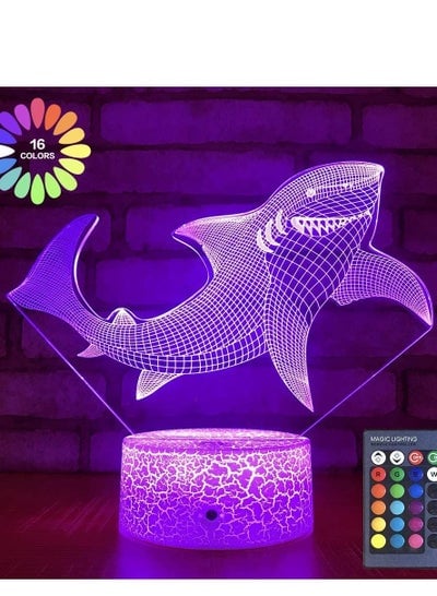 Baby Shark Toys Night Light for Kid 3D Illusion Lamp with Remote Smart Touch 7 Colors 16 Colors Changing Dimmable Shark Decor Lamp Xmas Birthday Gifts for Boys Kids Baby