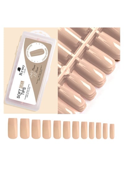 Soft Gel Full Cover Nail Tips Kit for Soak Off Extensions 240 Pcs of 12 Sizes (Coffee Square)
