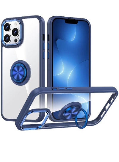 Protective Slim Lightweight TPU Bumper With Metal Ring Stand Shockproof Case Cover For iPhone 15 Pro Max 6.7 Inch - Blue