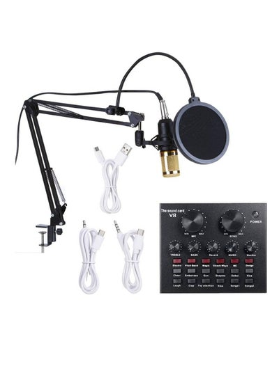 Condenser Microphone BundleMic Kit with Live Sound Card, Adjustable Mic Suspension Scissor Arm BM8006 Gold