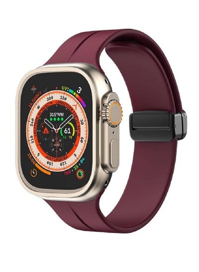Soft Silicone Magnetic Buckle Replacement Sport Watch Band For Apple Watch Ultra / Watch Ultra 2 49mm Wine Red