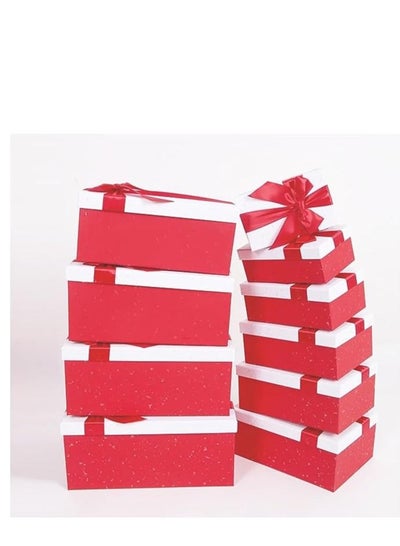 Paper Gift Box Set | 10Pcs Set Multiple Sizes | Ribbon Included  Perfect for Birthdays, Weddings - Red