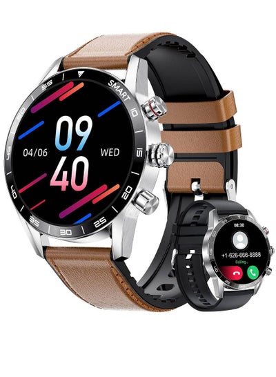 Bluetooth Call Receive/Dial, Fitness Tracker 1.32" HD Full Touch Screen Smartwatch with Heart Rate/Blood Pressure Monitor, IP67 Waterproof Sport SmartWatch For Android iOS Silver/Brown