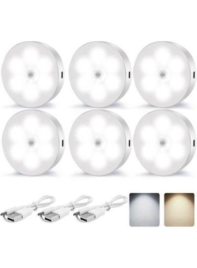 6 Pieces Motion Sensor Night Light Indoor Rechargeable Small Led Closet Light Warm and White Wireless Activated Sensored Smart Cabinet Lights Battery Operated for Hallway Stairs Bedroom