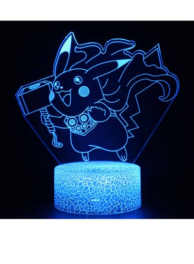 3D Illusion Go Pokemon Night Light 16 Color Change Decor Lamp Desk Table Night Light Lamp for Kids Children 16 Color Changing with Remote Pikachu Thor