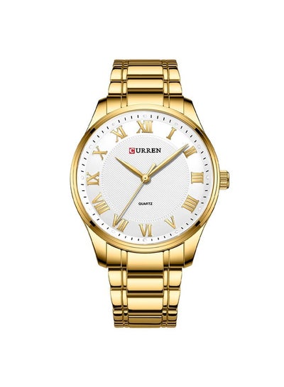 Curren 8409 Men’s Gift Watch In White Roman Dial Golden Chain - Gold