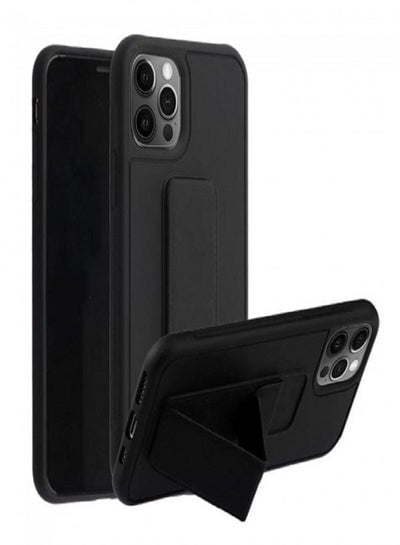 iPhone 11 Pro Max - New Silicone Cover with 2 in 1 Finger Grip and Phone Stand - Black