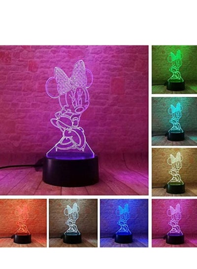 New LED 3D Night Light 16 Colors Kids Night Lights Auto Change Switch Touch Switch Desk Decoration Lights Birthday Gift Remote Control Color Minnie Mouse
