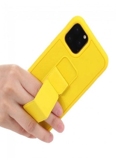 iPhone 11 Pro Max - New Silicone Cover with 2 in 1 Finger Grip and Phone Stand - Yellow