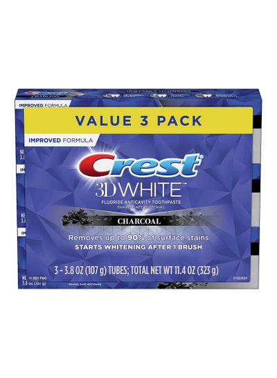 3D White Charcoal Teeth Whitening Toothpaste 3.8 oz Pack of 3
