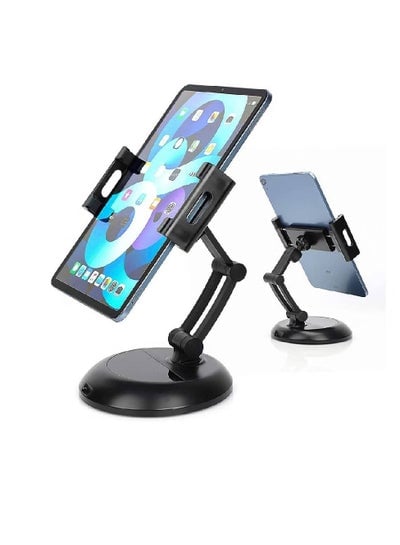 Tablet Holder Stand, Angle Height Adjustable Phone and Tablet Stand for Desk with Speaker, Thick Case Friendly iPad Holder Stand Compatible with (5"-11")