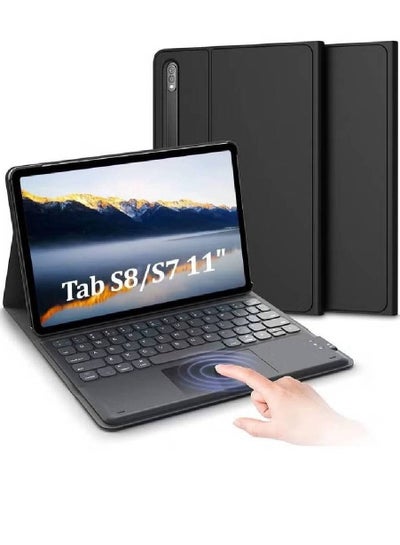 Galaxy Tab S8 Keyboard Case, Touchpad with S Pen Slot, for Samsung Galaxy Tab S8 / S7 11 inch, Rechargeable & Detachable BT Keyboard, PU Slim Cover