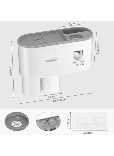 2 Cups Toothbrush Holder Wall Mounted with Toothpaste Dispenser Bathroom Set Toothbrush Holder Wall Mount Storage Rack
