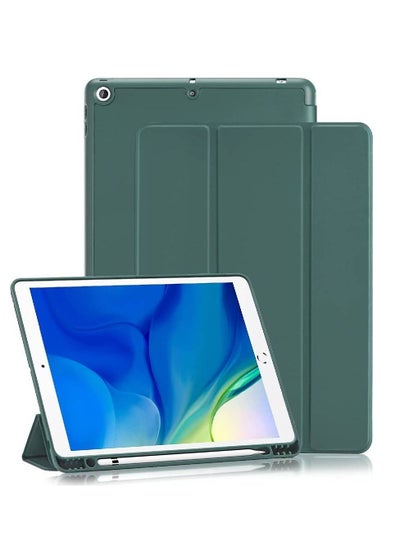 iPad 9th/8th/7th Generation case (2021/2020/2019) iPad 10.2-Inch Case with Pencil Holder [Sleep/Wake] Slim Soft TPU Back Smart Magnetic Stand Protective Cover Cases (Dark Green)