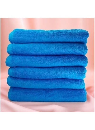 6 Pieces Hand Towel Set - 100% Cotton Premium Quality - Highly Absorbent - Blue - Made In Pakistan