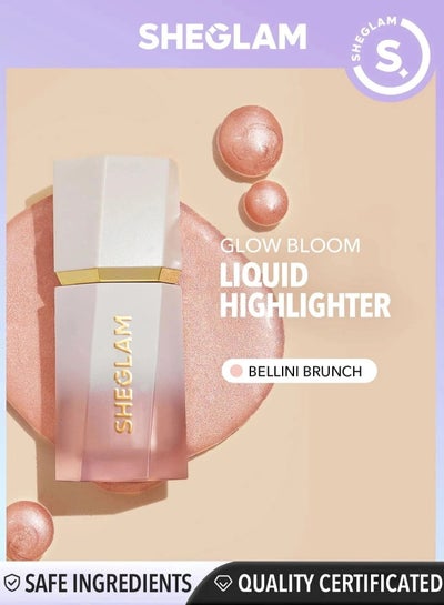 Shiglam Makeup Highlighter Glow Bloom Liquid Highlighter Shimmer Finish Waterproof Long Lasting Makeup Highlighter with Sponge Tip (Bellini Brunch)