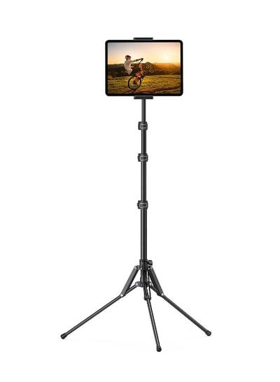 Tablet Floor Tripod Stand - 64.9" Tablet Holder Mount with Adjustable Height for Stream/Watching with Bluetooth Remote, for iPad Pro 12.9, Mini, Air